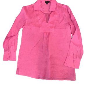 Carlisle Collection 100% Ramie Linen Hot Pink Long Sleeve Tunic Blouse Size 6